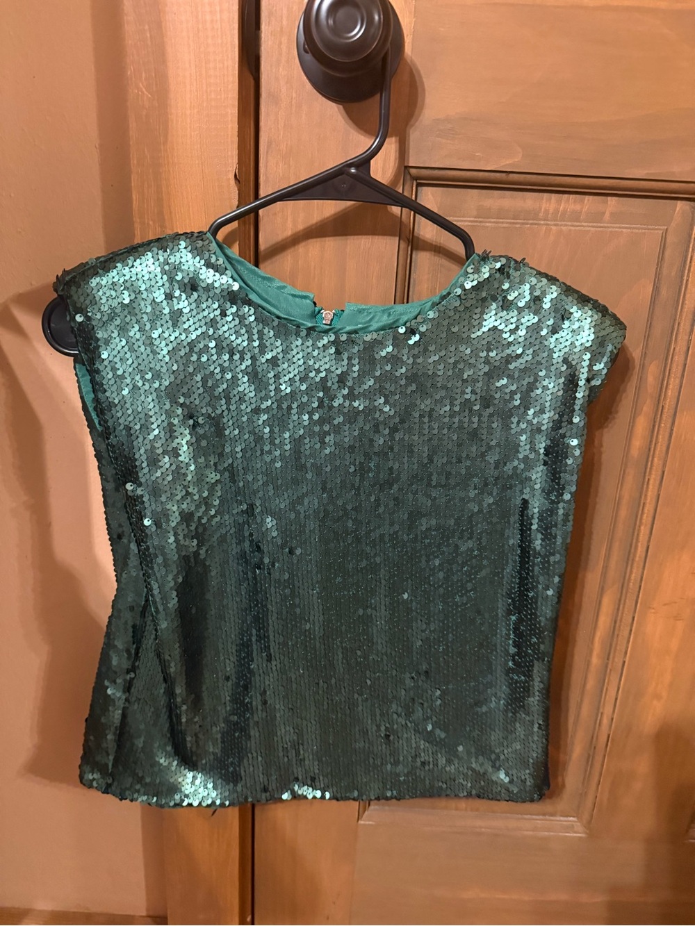 Emerald Green Sequin Cap-Sleeve Top